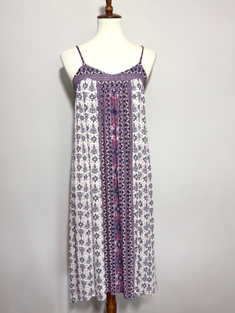 Lucky Brand White Maxi Dress with Purple and Pink Boho Print